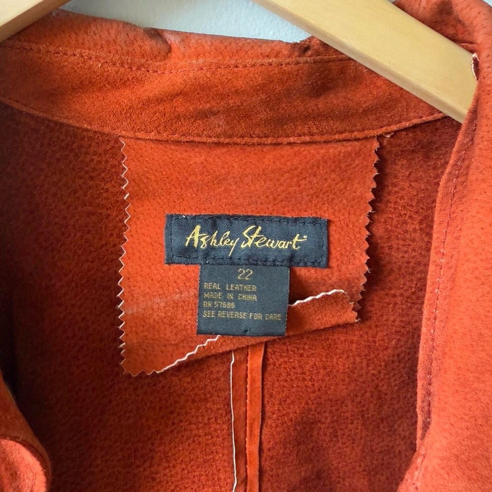 Orange Suede Patchwork Button-Up Shirt Jacket Sha… - image 5